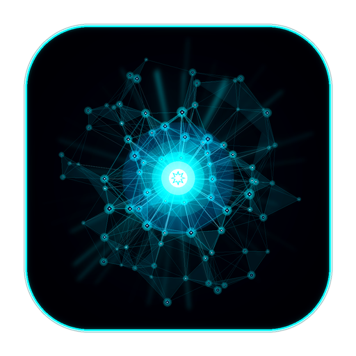 MemoryForge mark: a glowing network of linked nodes around a bright core, in a lit frame